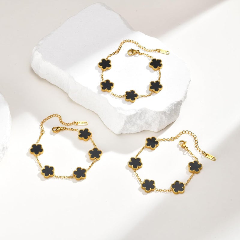 MPRAINBOW Women Gold Bracelets Jewelry Set - 18K Gold Plated Floral Bracelets,Stainless Steel Charm Bracelet Non-Tarnish,Adjustable lucky Chain Set Trendy Gift,Christmas Valentines Birthday Gifts for Girlfriend - Image 5